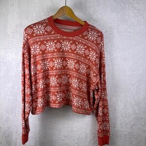 VTG American Eagle AE Lounge Sweater Womens Medium Red White Snowflake Holiday